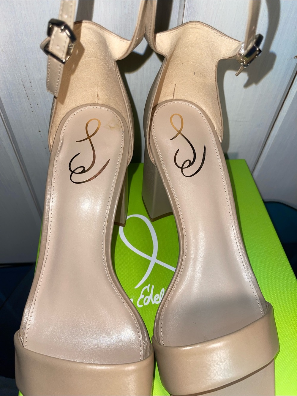 Sam Edelman Daniella Ankle Strap Beige Leather Block Heel Sandals NWT 10.5 40.5 - Picture 3 of 11